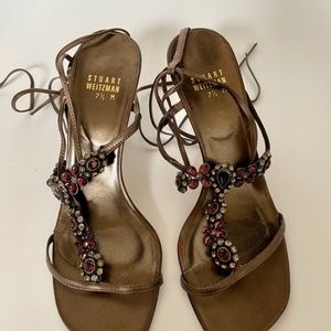 stuart weitzman ankle wrap  rhinestone sandals 7.5